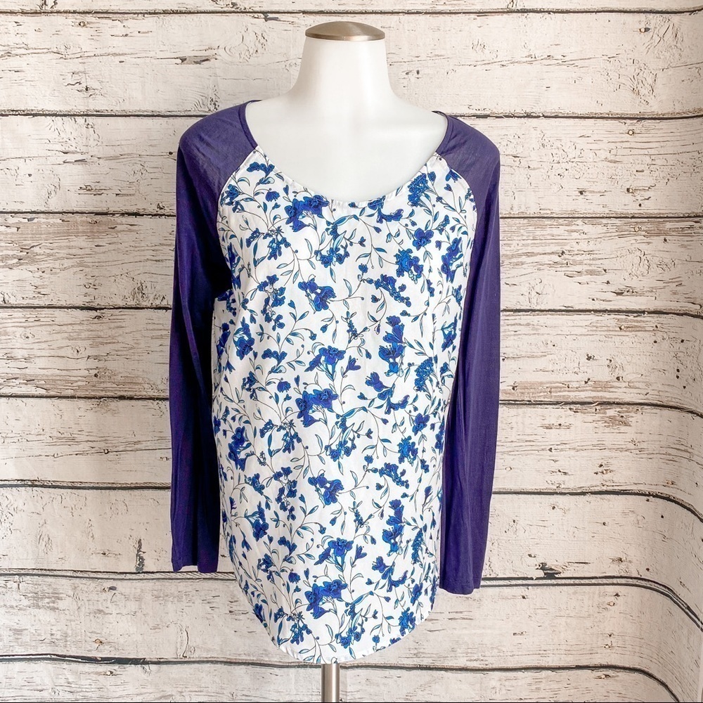French Connection Blue White Floral Top